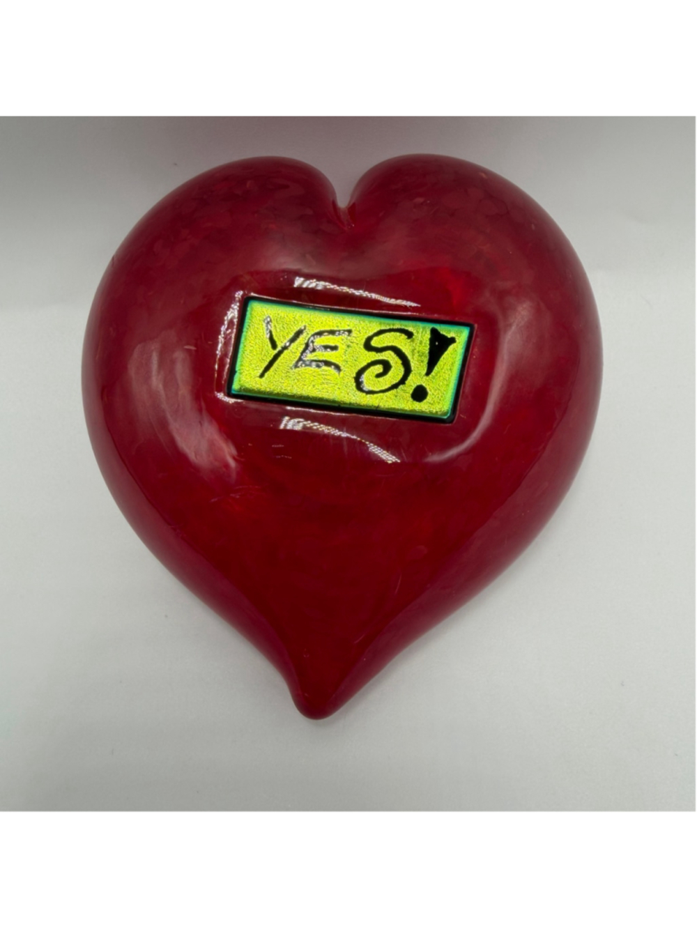Mad Art Studios Handblown Conversation Heart Paperweight YES! 2000 Art Glass